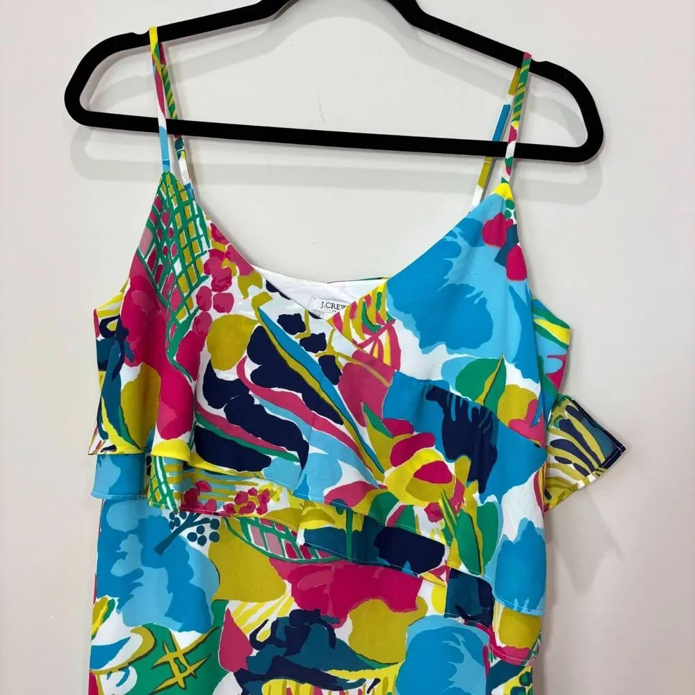 J Crew Dress Women's 10 Blue Floral Spaghetti Straps Mini Vacation Tropical